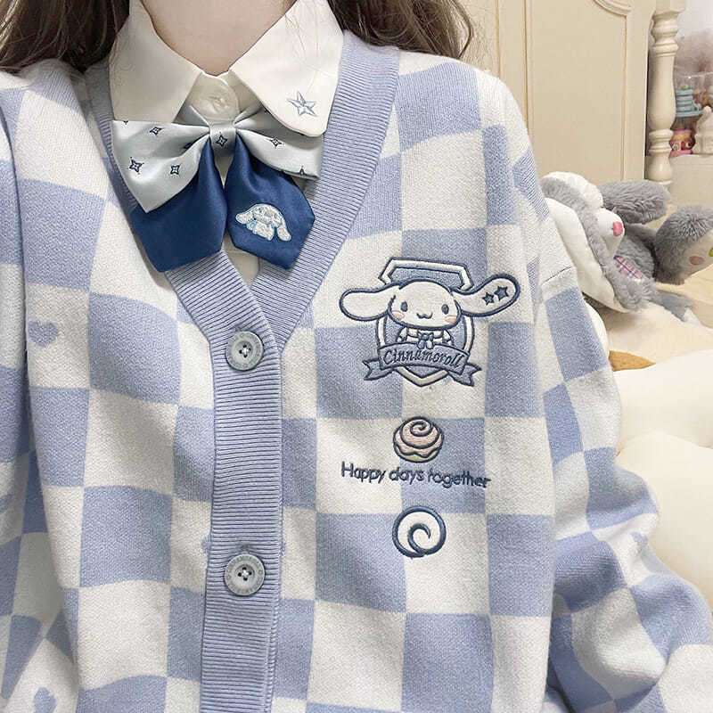 セーラー服  チェック柄キャラクター刺繍カーディガン