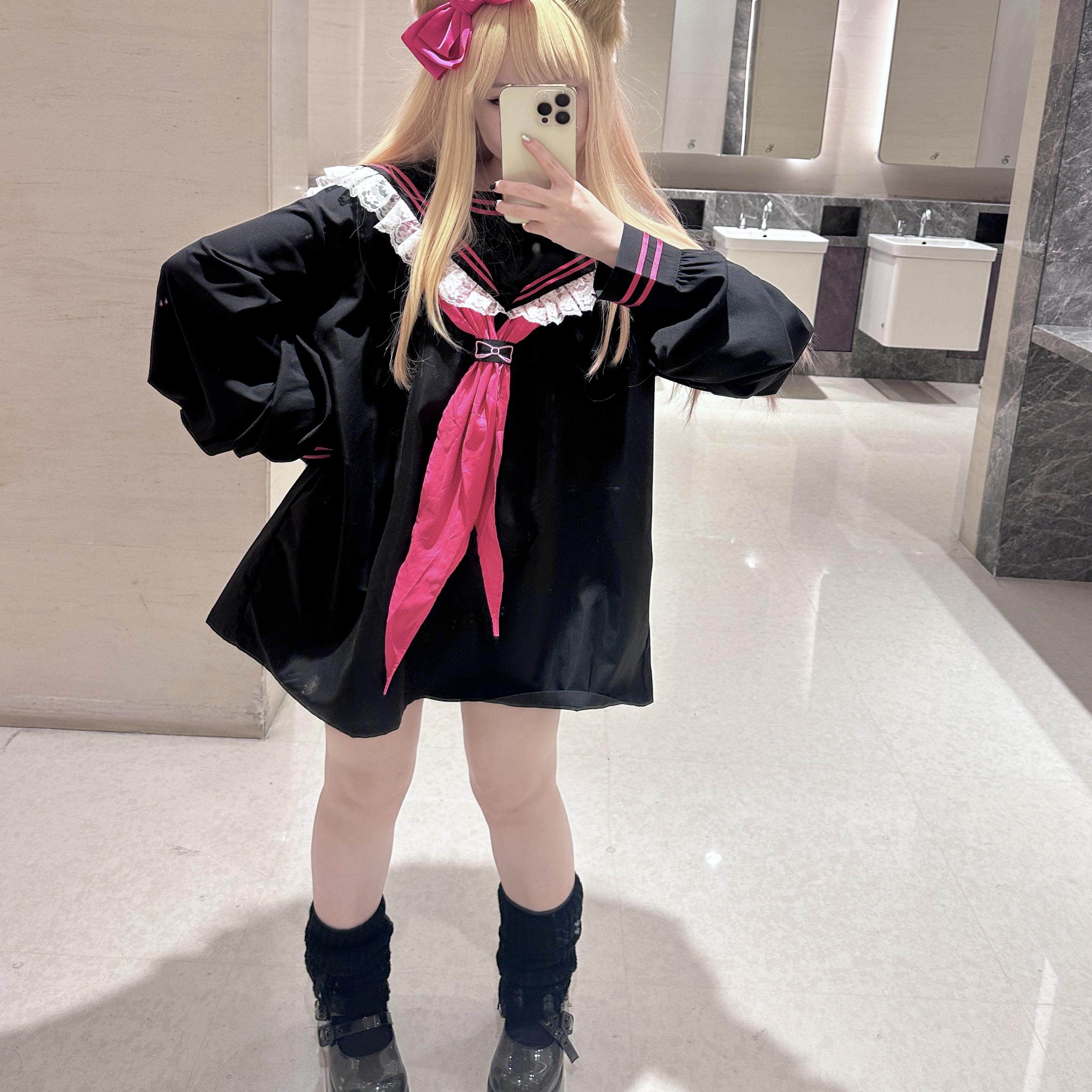 セーラー服 大きめリボン付き長袖セーラートップス