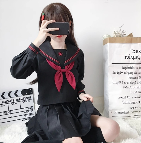 セーラー服 モダンセーラー風制服 黒×赤リボン