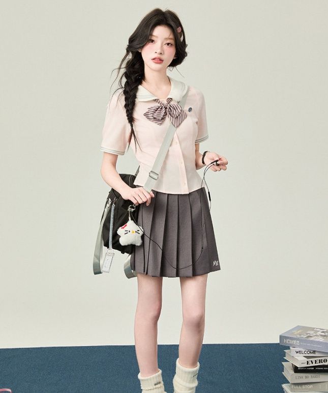 セーラー服 清楚リボン付きセーラー服トップス