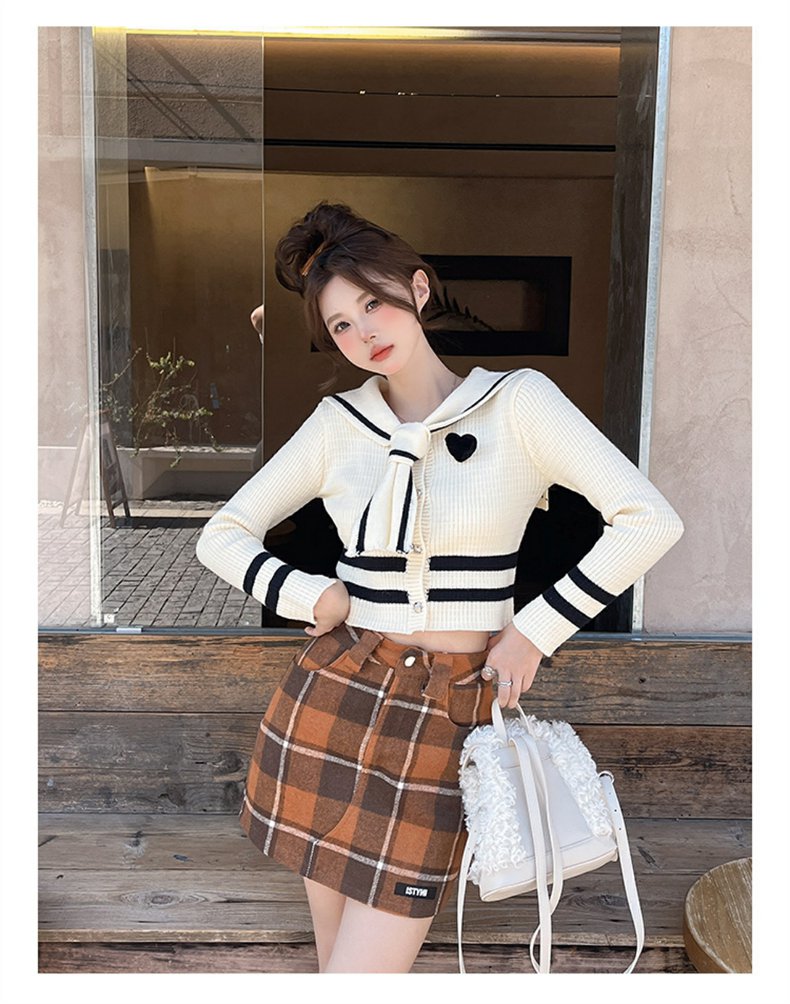 セーラー服 レトロ可愛いセーラー風ニットカーディガン