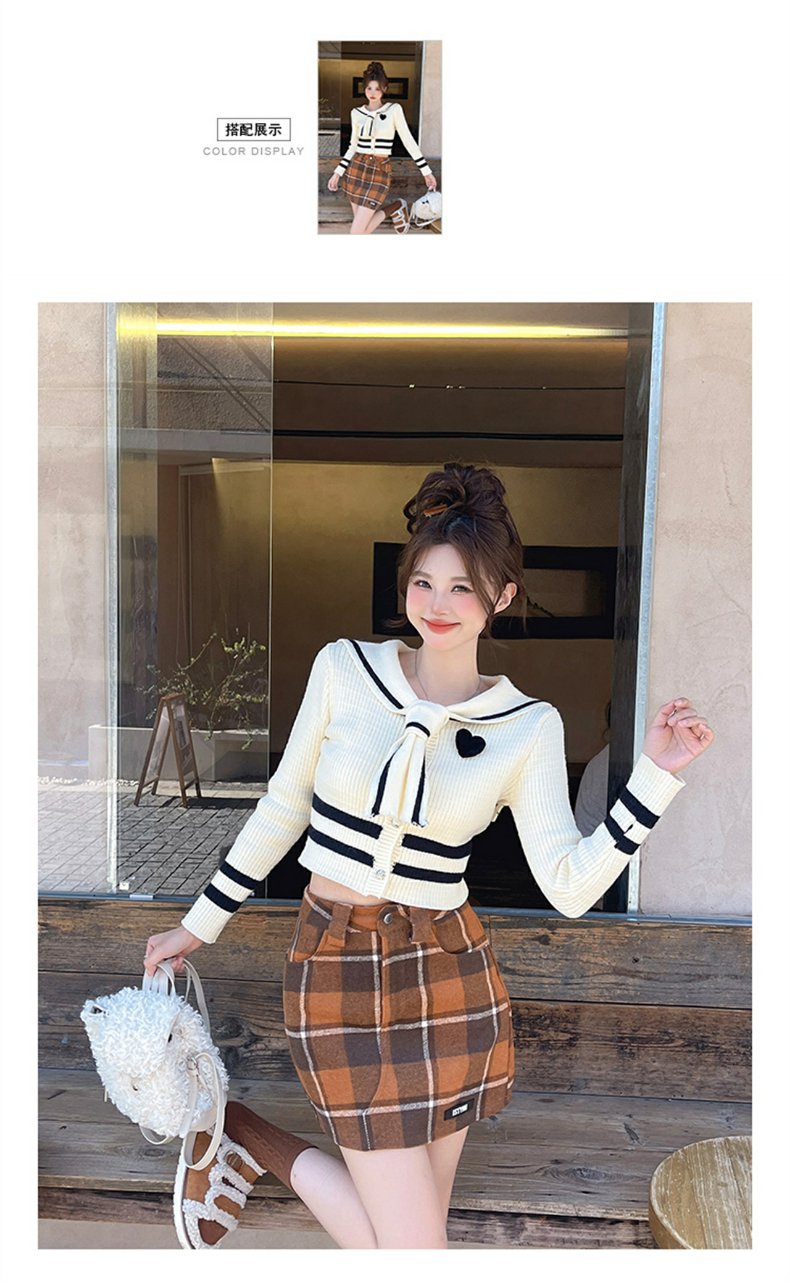 セーラー服 レトロ可愛いセーラー風ニットカーディガン