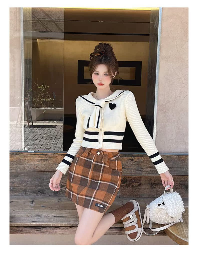 セーラー服 レトロ可愛いセーラー風ニットカーディガン
