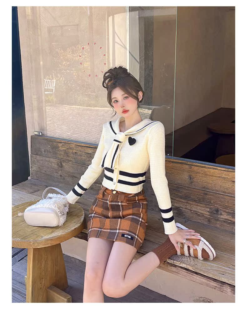 セーラー服 レトロ可愛いセーラー風ニットカーディガン