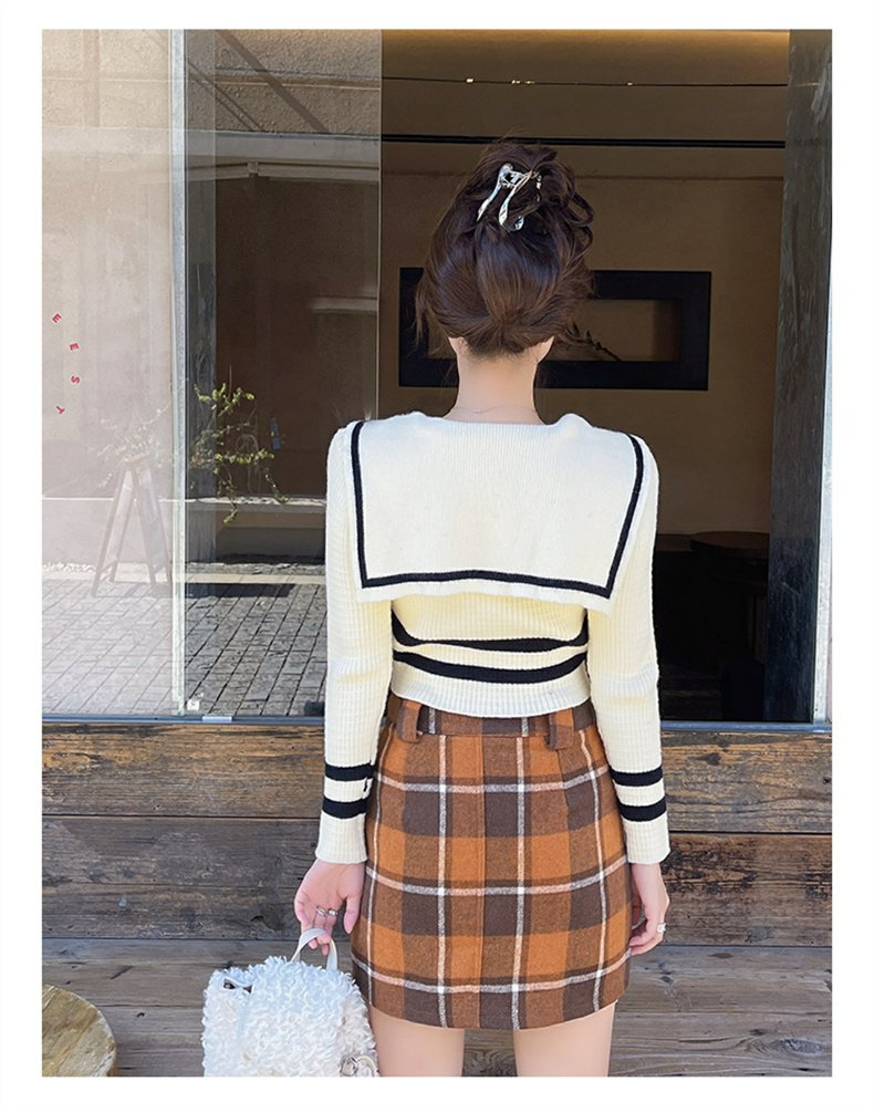 セーラー服 レトロ可愛いセーラー風ニットカーディガン