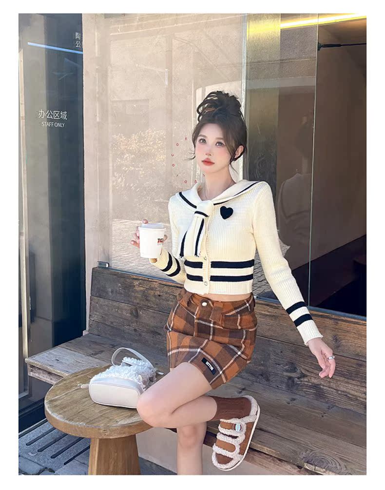 セーラー服 レトロ可愛いセーラー風ニットカーディガン