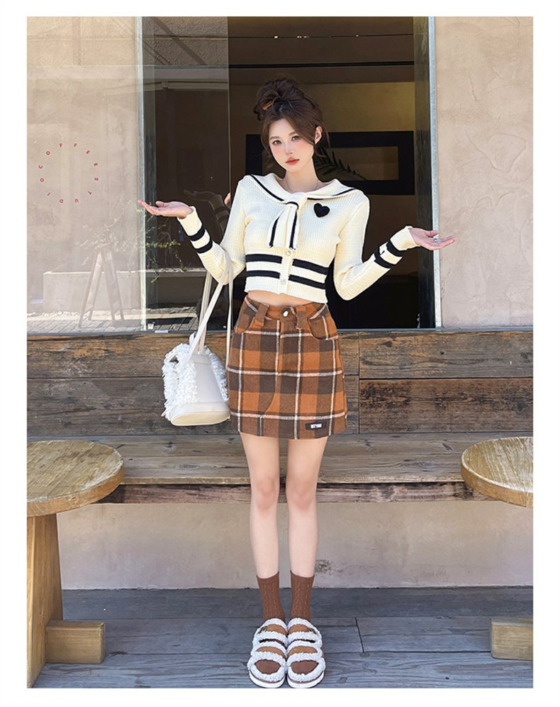 セーラー服 レトロ可愛いセーラー風ニットカーディガン