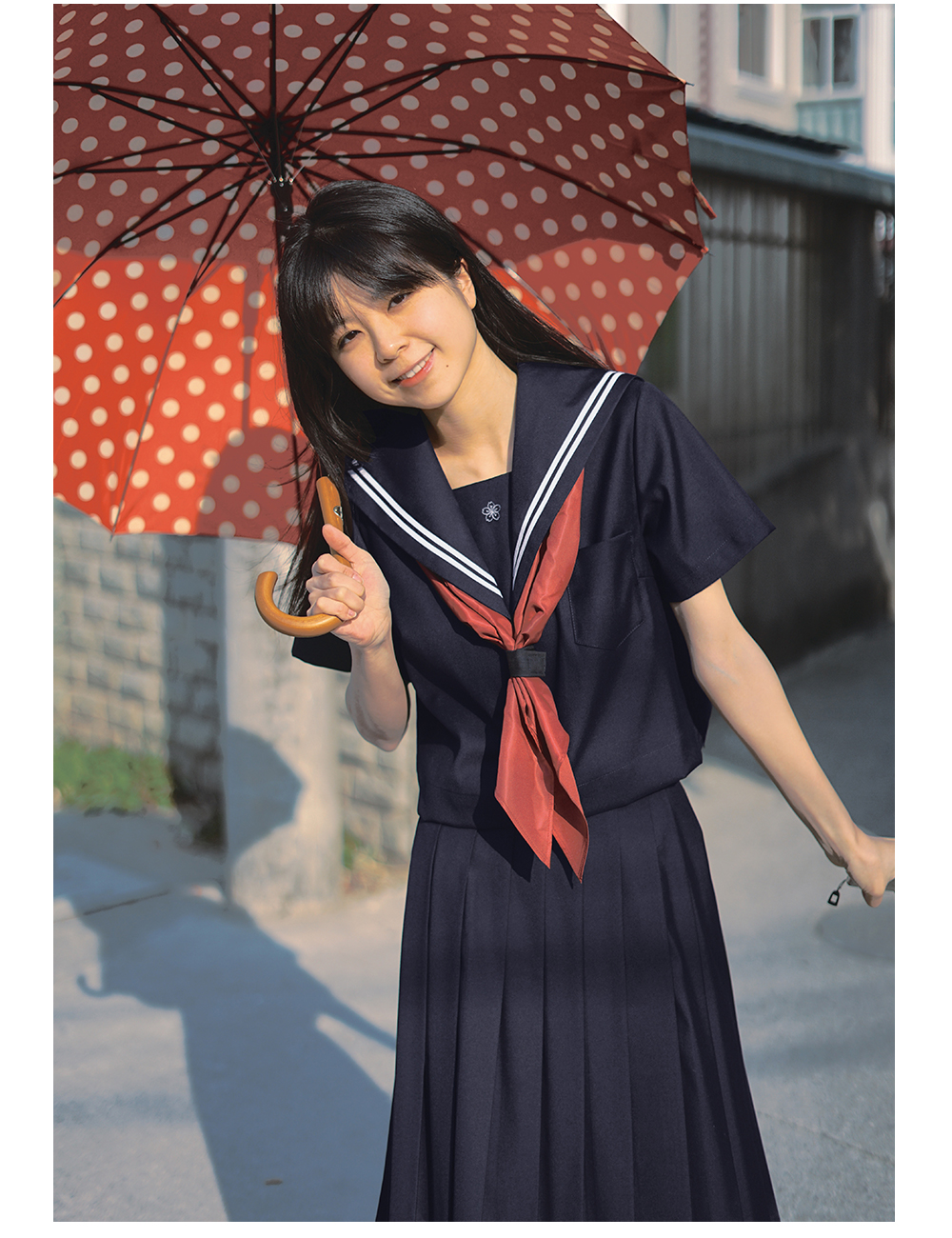 セーラー服 赤リボン付き半袖 制服