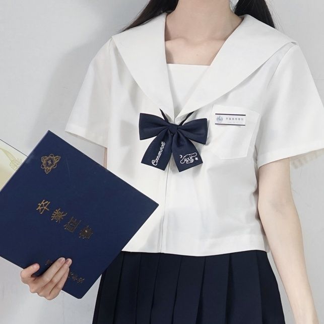 セーラー服セーラー服アイテム上品な白襟セーラー服紺リボン付き学園風制服