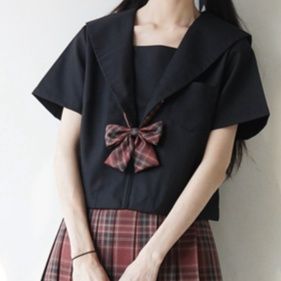 セーラー服セーラー服アイテム上品な白襟セーラー服紺リボン付き学園風制服