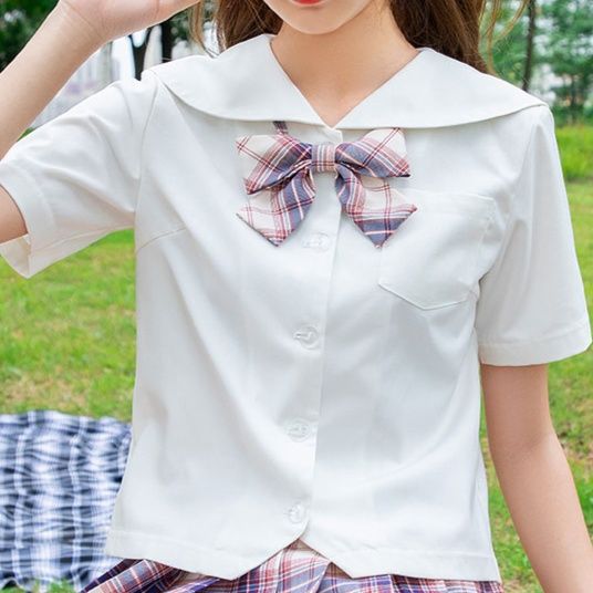 セーラー服セーラー服アイテム制服風清楚な白襟半袖チェック柄セット