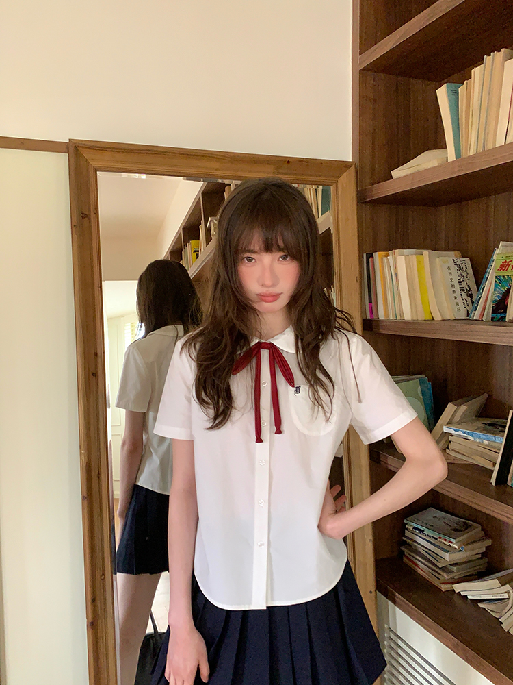 セーラー服 リボン飾り丸襟セーラーブラウス