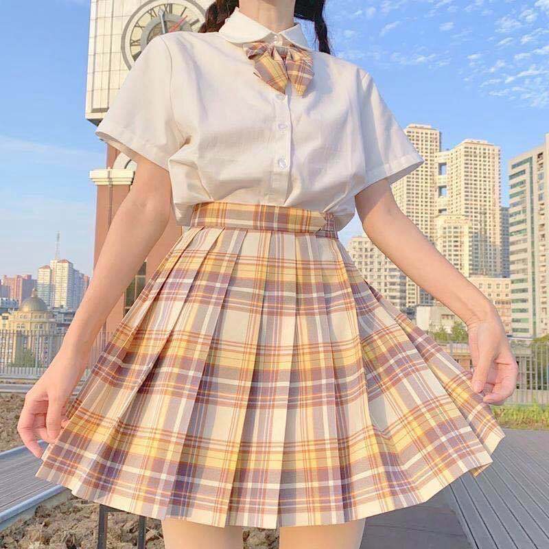 セーラー服 格子柄リボン付き半袖セーラーブラウス