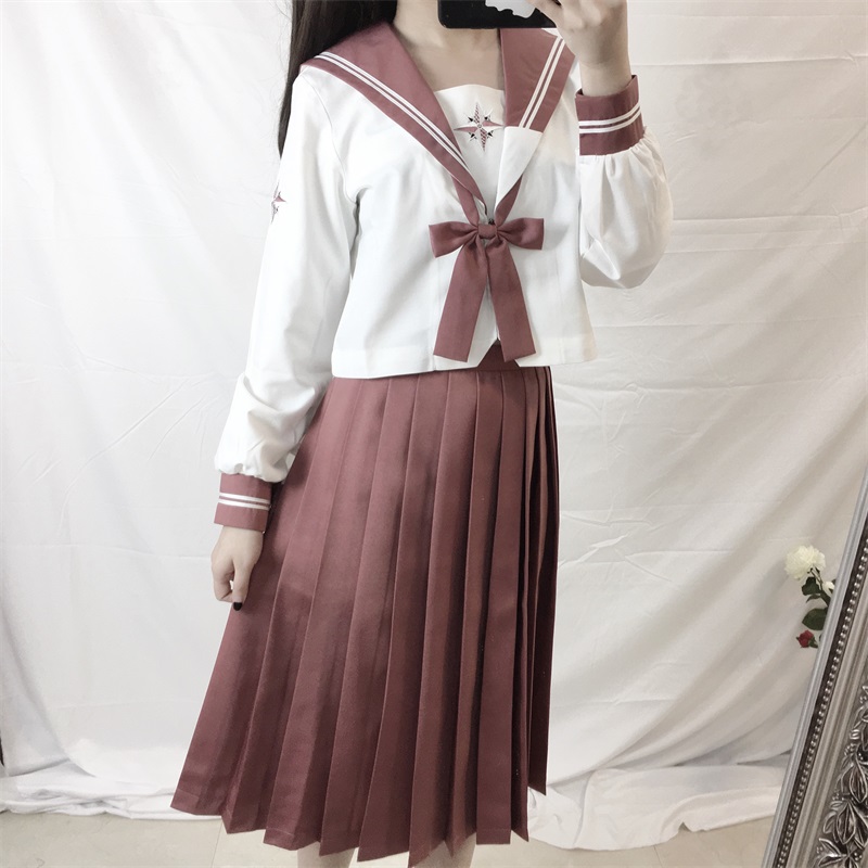 セーラー服 星柄刺繍リボン付きセーラーブラウス