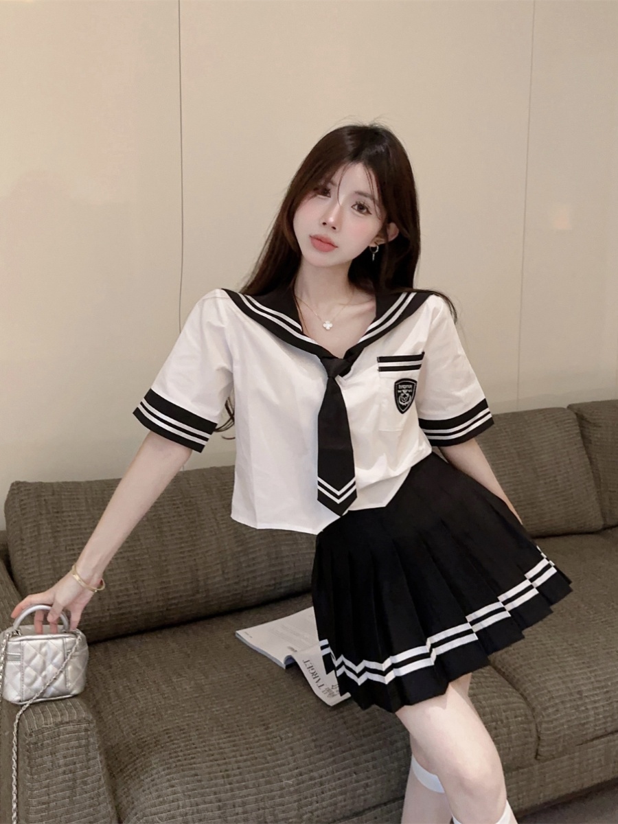 セーラー服 クラシック学院風セーラー半袖ブラウス