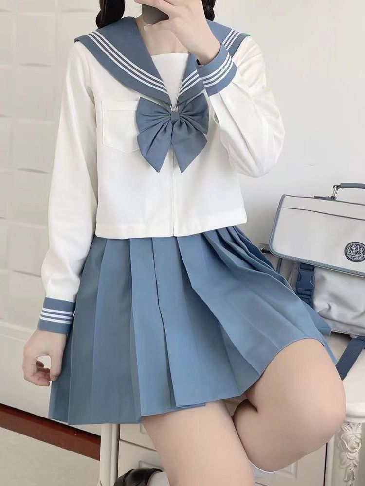 セーラー服 セーラー衿ストライプライン大きめリボン長袖ブラウス