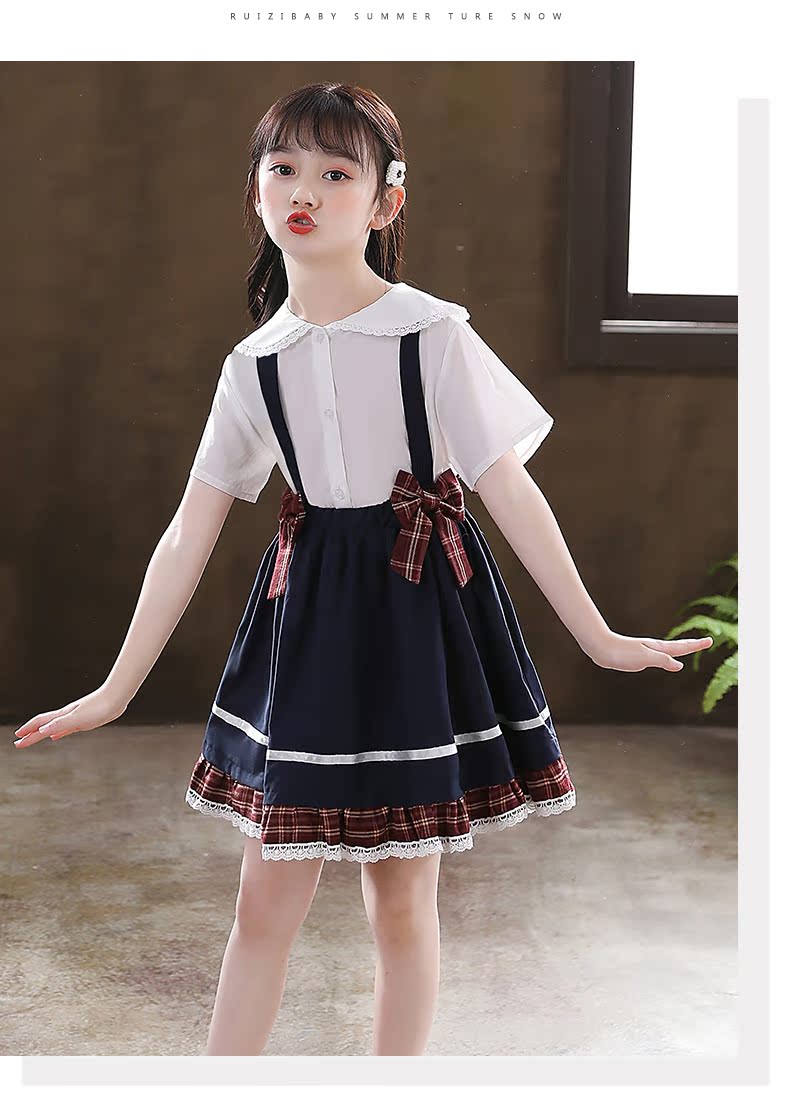 セーラー服 丸襟レース付き半袖セーラーブラウス
