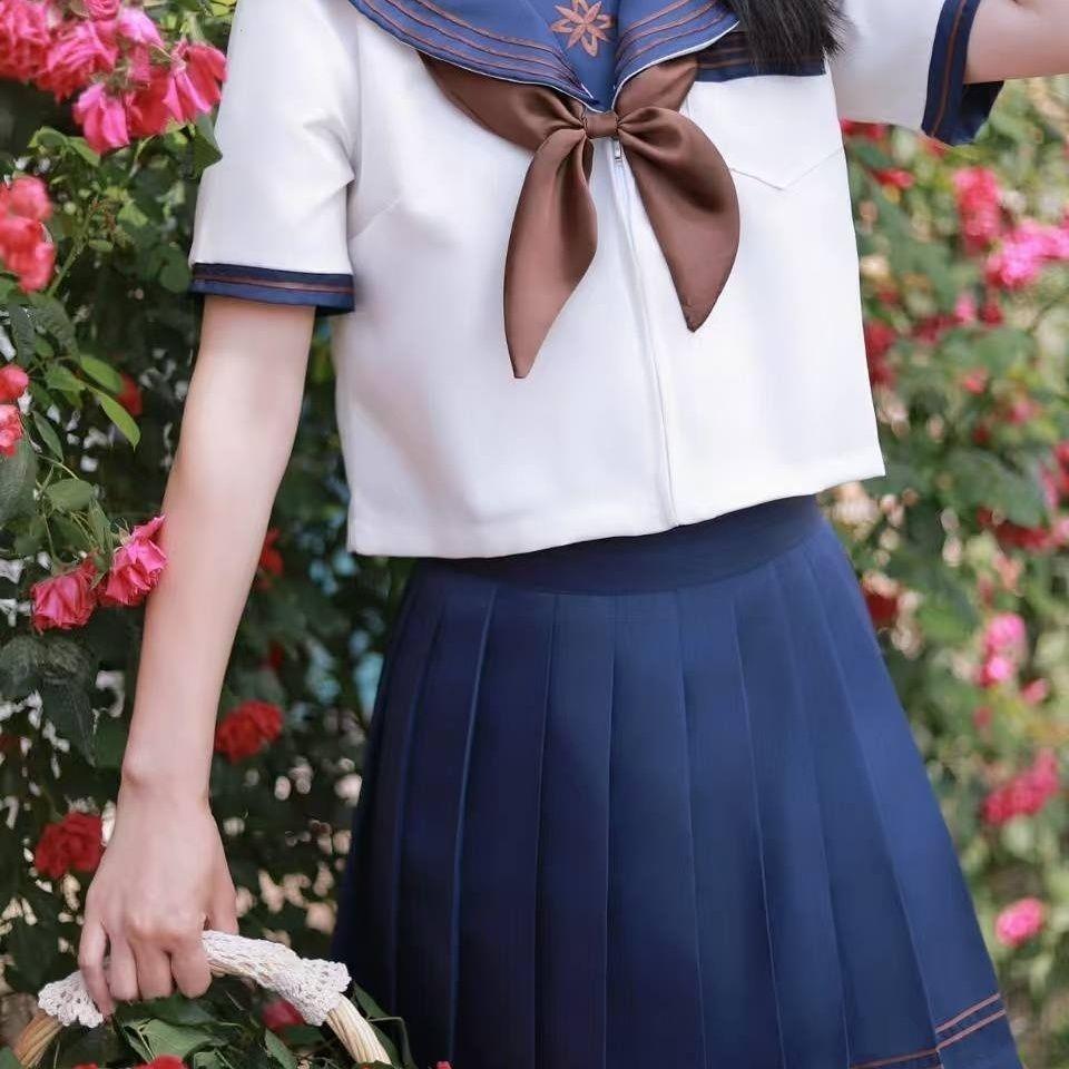セーラー服 花模様セーラー襟 半袖制服トップス