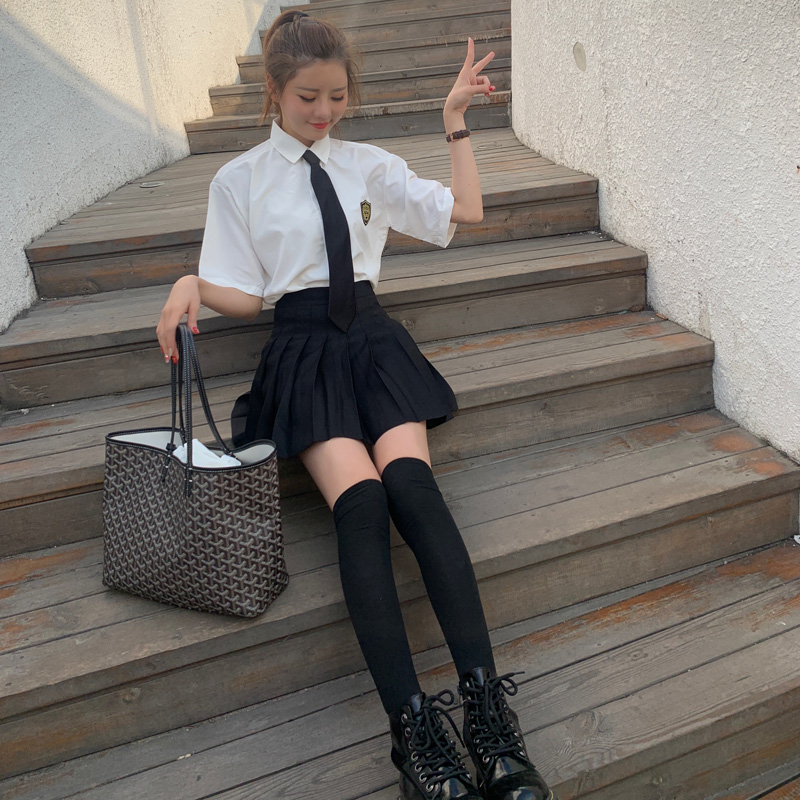 セーラー服 学園風ネクタイ付き半袖制服ブラウス