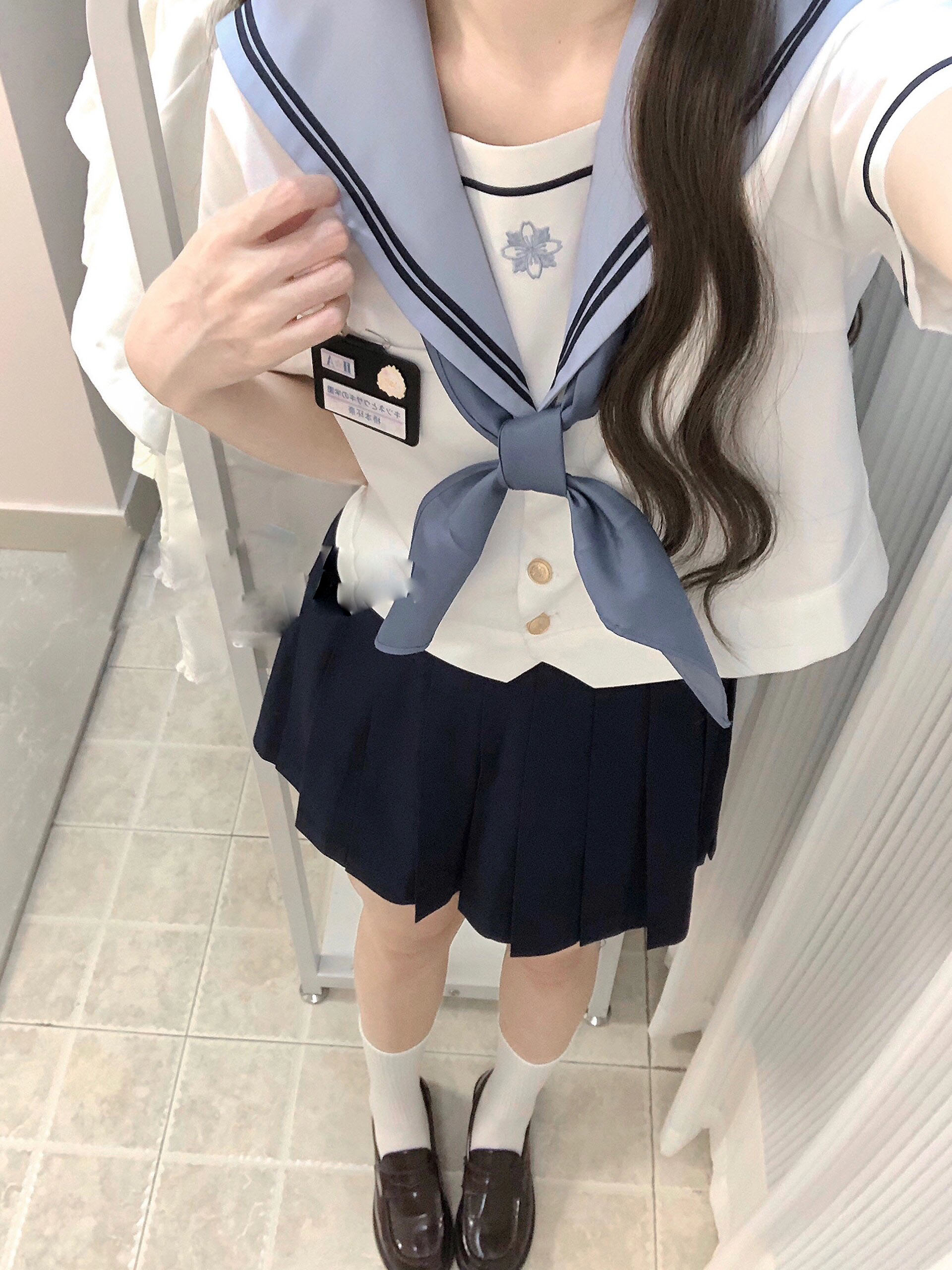 セーラー服 クラシック刺繍入り制服風半袖トップス
