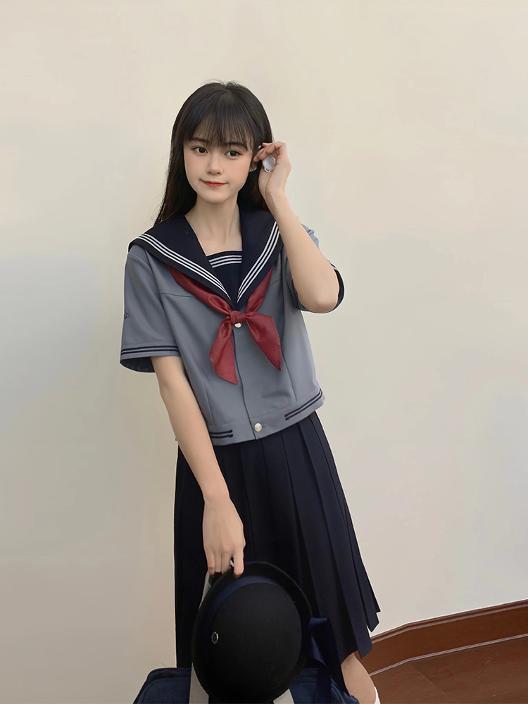 セーラー服 学院風三本線セーラー襟半袖制服ブラウス