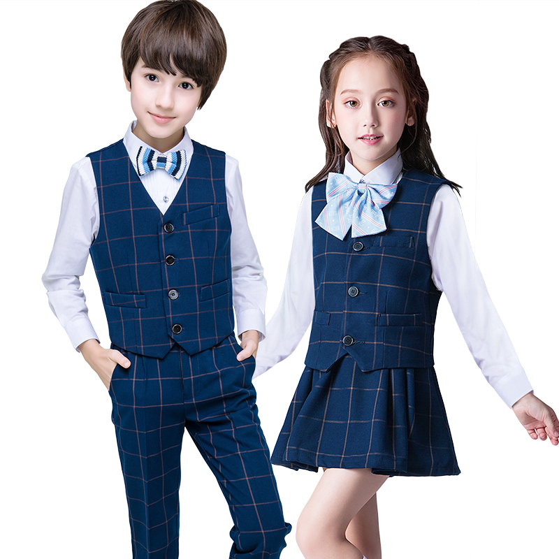 セーラー服 格子柄ベスト付き兄妹お揃い制服セット