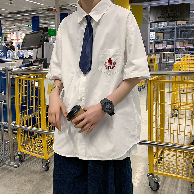 セーラー服 学園風刺繍ワッペン付き半袖制服シャツ