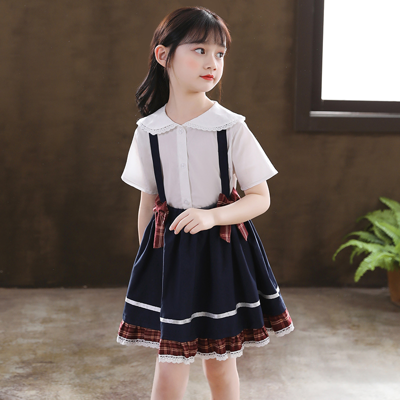 セーラー服 丸襟レース付き半袖セーラーブラウス