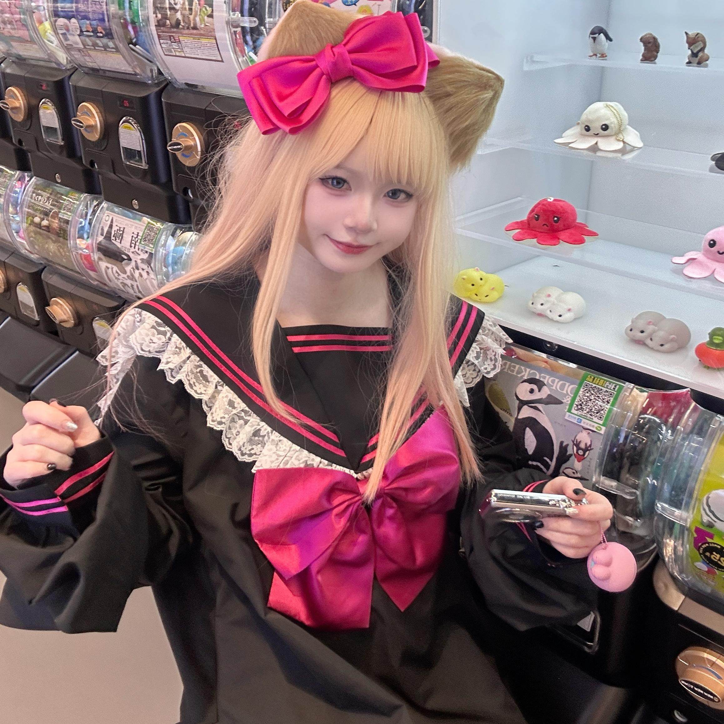 セーラー服 大きめリボン付き長袖セーラートップス