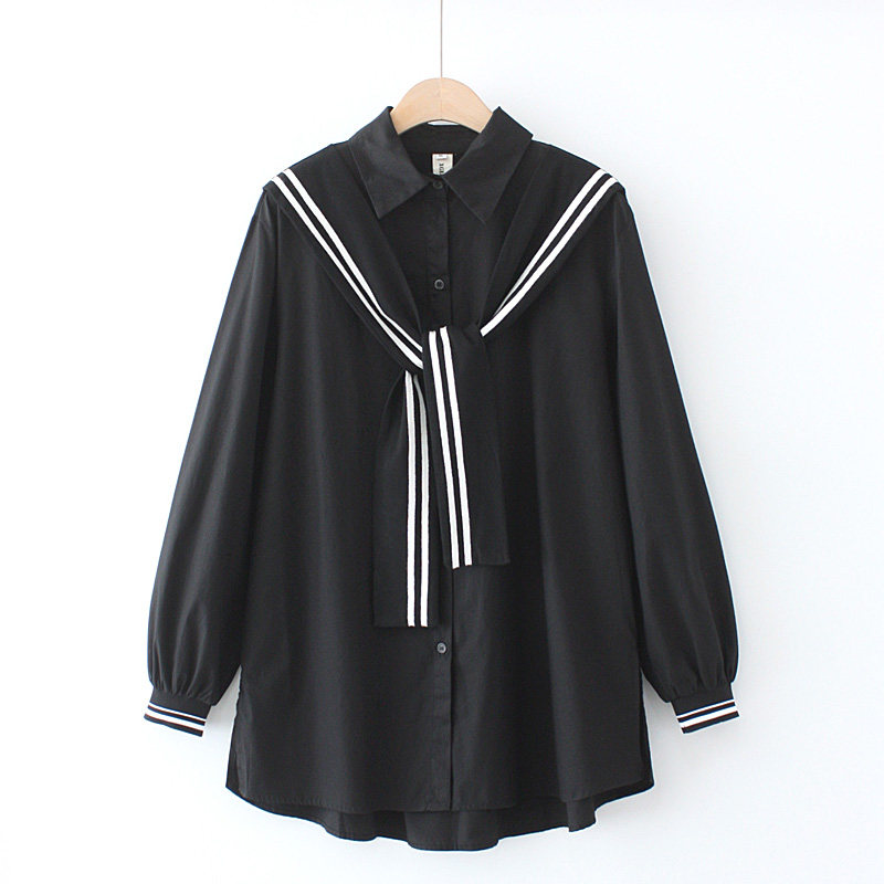 セーラー服 三本線リボン付きセーラー襟長袖ブラウス