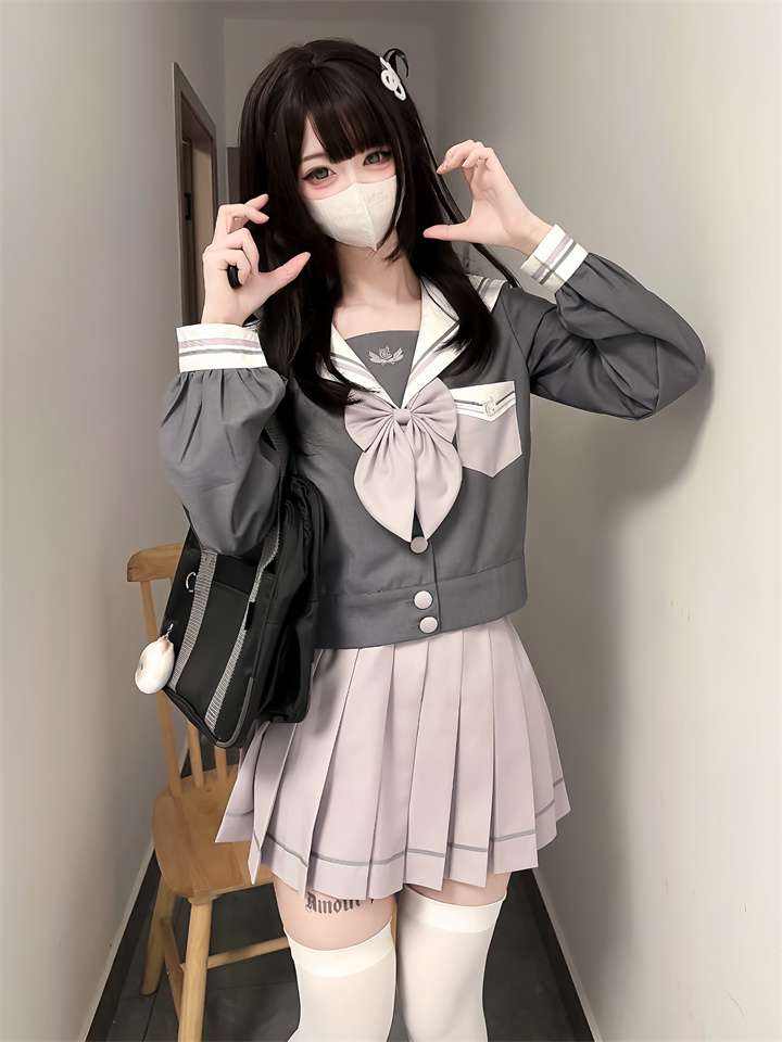 JK風セーラー服コスプレセット グレー&ピンク