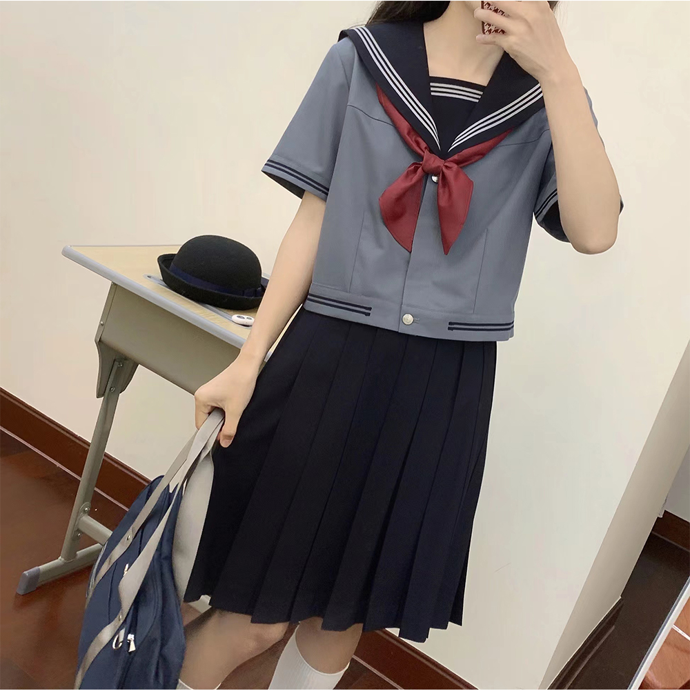 セーラー服 学院風三本線セーラー襟半袖制服ブラウス