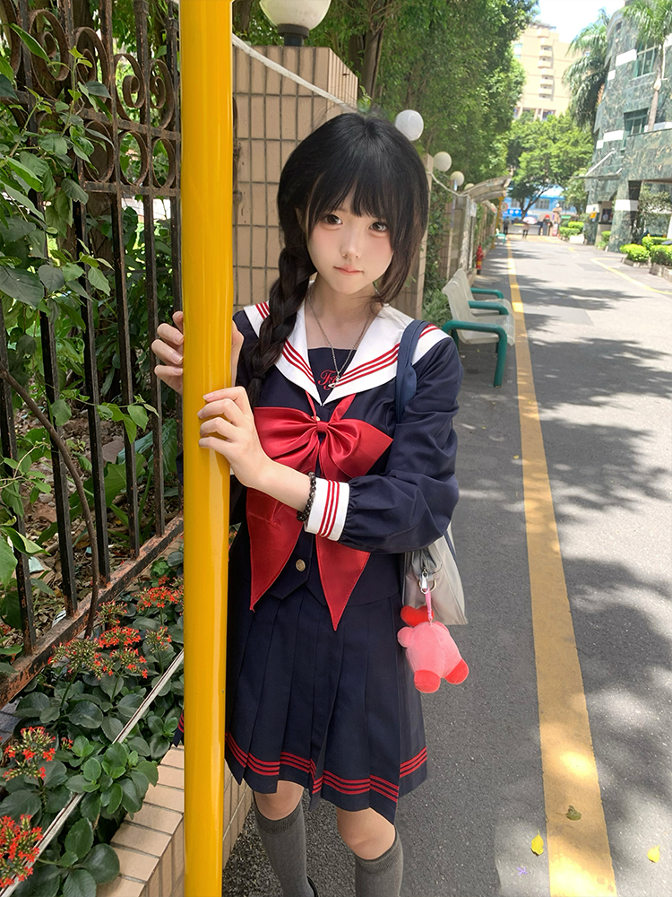 セーラー服 リボン飾り学園風セーラートップス