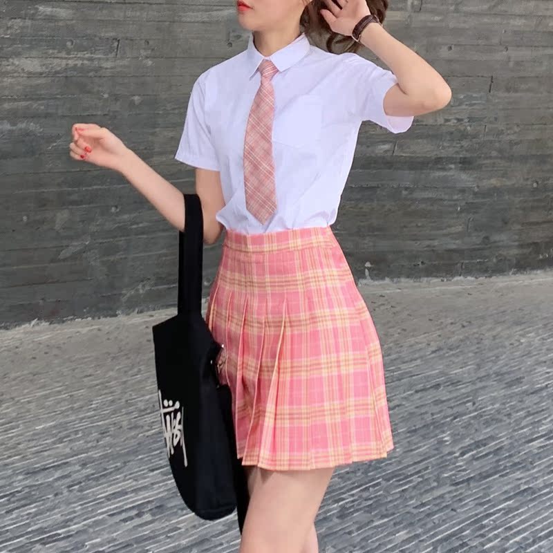 セーラー服 学園風半袖制服ブラウス ネクタイ付きスクールシャツ