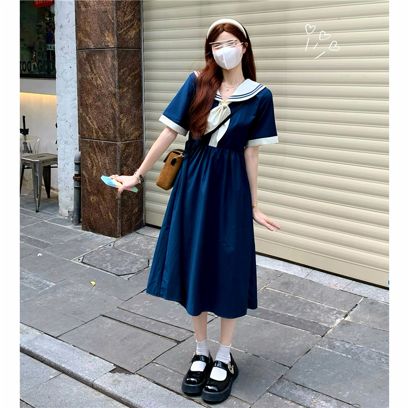 セーラー服 クラシック襟付き半袖セーラーワンピース