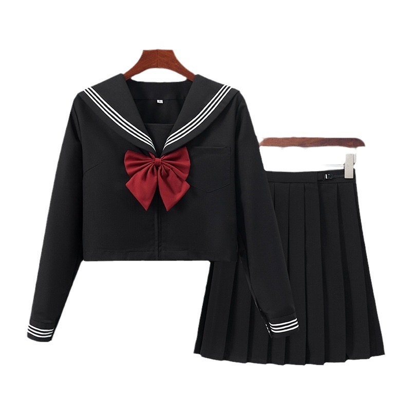セーラー服 黒色 長袖 学生服 制服風 上下セット
