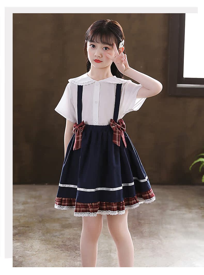 セーラー服 丸襟レース付き半袖セーラーブラウス