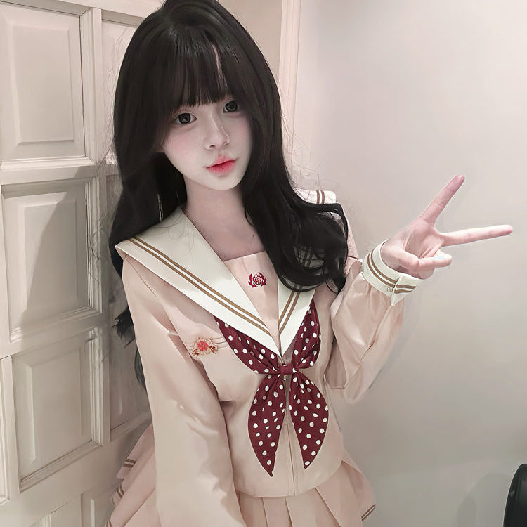 セーラー服 優美な水兵風リボン付き長袖ブラウス