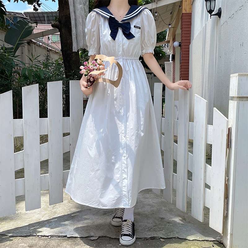 セーラー服 清楚可愛いセーラーカラーロングワンピース