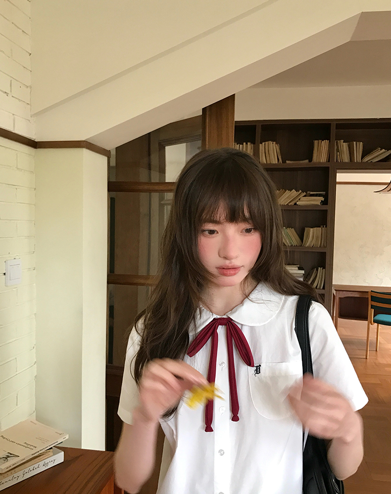 セーラー服 リボン飾り丸襟セーラーブラウス