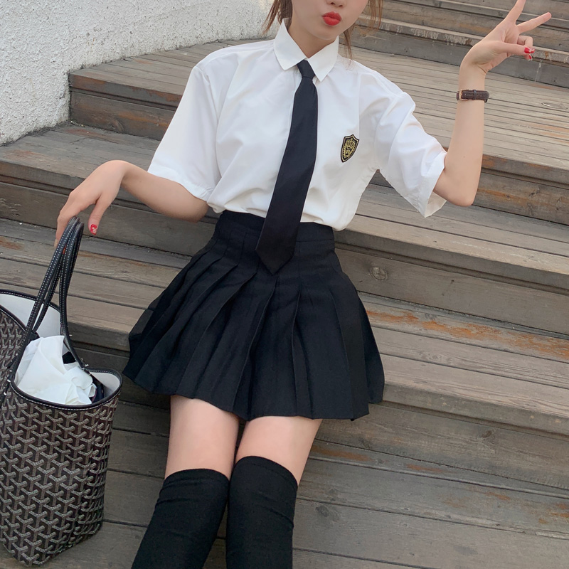 セーラー服 学園風ネクタイ付き半袖制服ブラウス