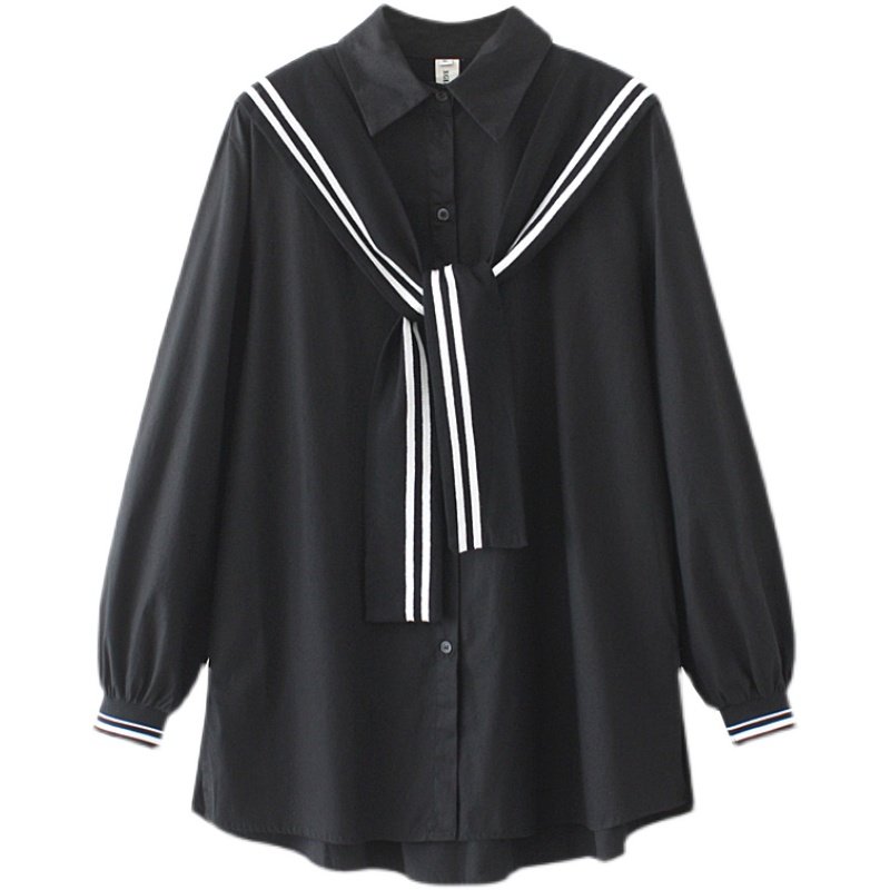 セーラー服 三本線リボン付きセーラー襟長袖ブラウス