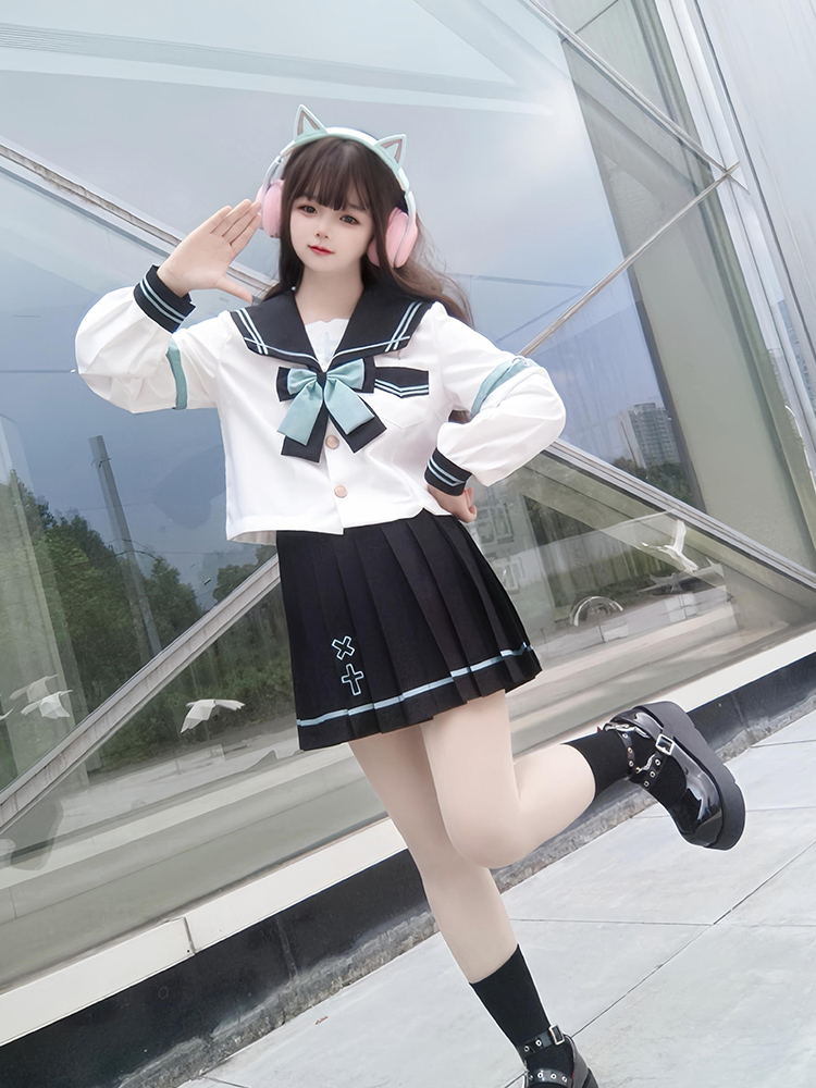セーラー服 リボン付き二本線セーラー服ブラウス