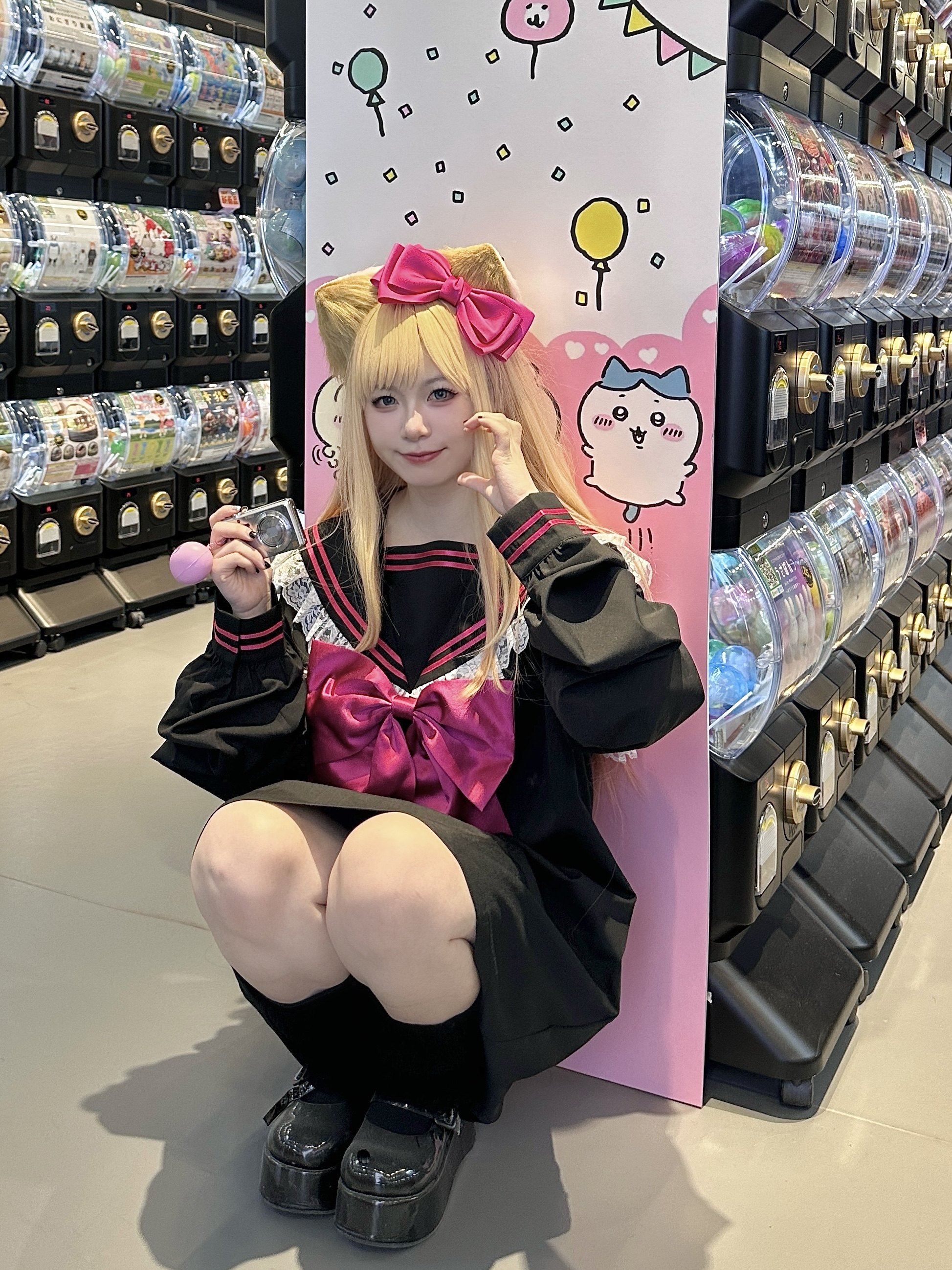 セーラー服 大きめリボン付き長袖セーラートップス