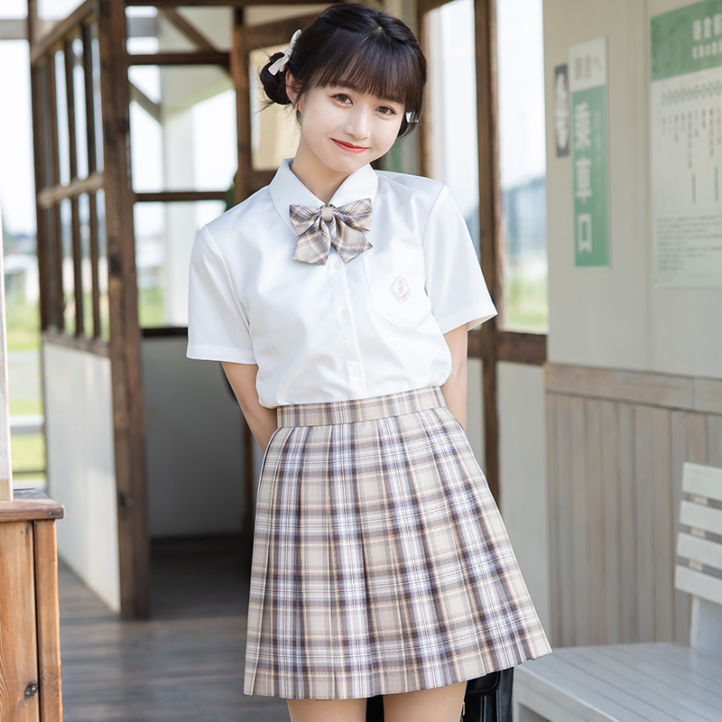 セーラー服 格子柄リボン付き半袖制服風ブラウス