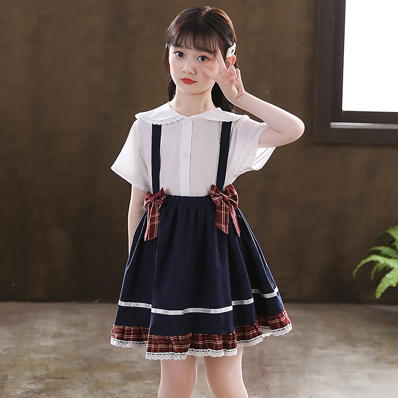 セーラー服 丸襟レース付き半袖セーラーブラウス