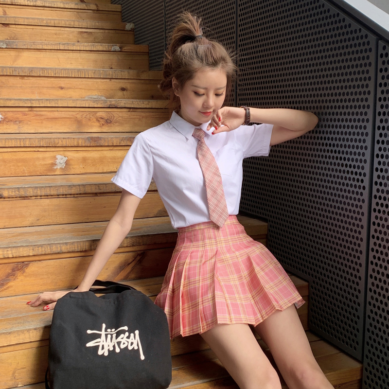 セーラー服 学園風半袖制服ブラウス ネクタイ付きスクールシャツ