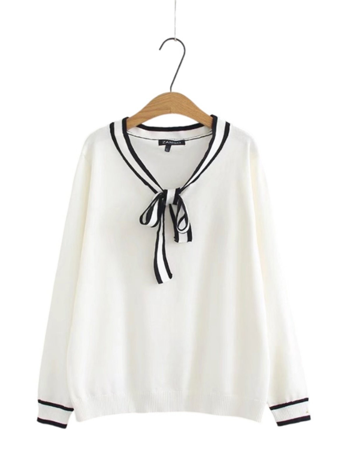 セーラー服 配色ライン入りセーラーカラーニットトップス