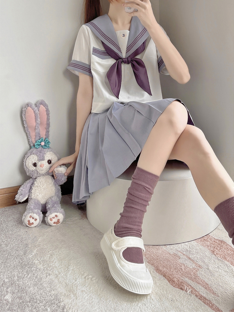 セーラー服 リボン結び半袖セーラートップス