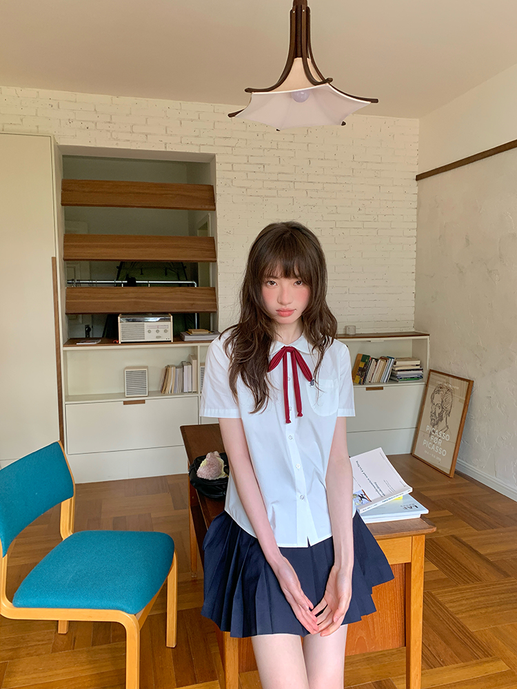 セーラー服 リボン飾り丸襟セーラーブラウス